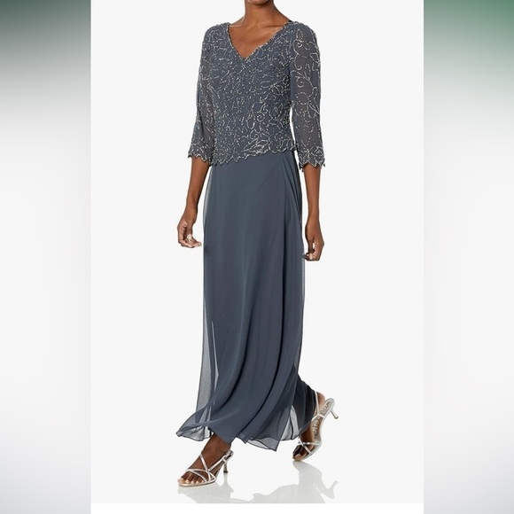 NWT J Kara Women's V-Neck with 3/4 Sleeve Long Dress  grey size 18 - Picture 1 of 5